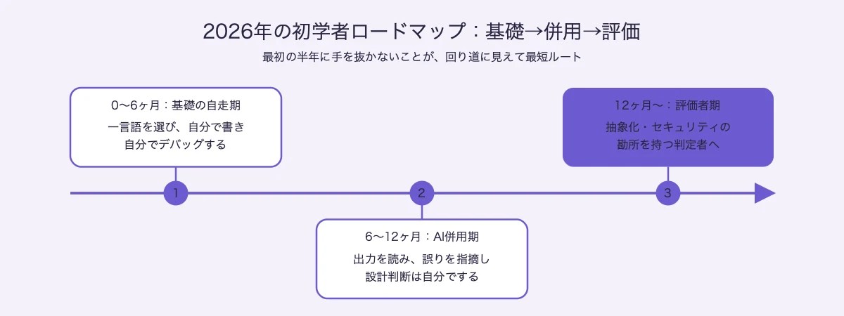 2026年の初学者ロードマップ——基礎の自走→AI併用→評価者へ